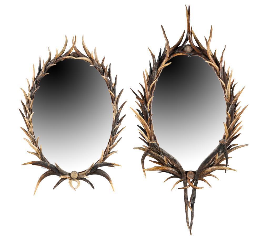 Appraisal: PAIR OF CONTINENTAL ANTLER MIRRORSProvenance The Estate of Barry Tarlow