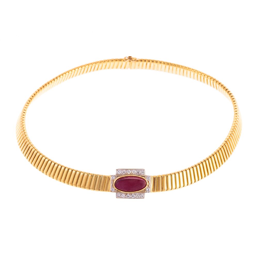 Appraisal: An Italian K Collar Featuring Ruby Diamonds K yellow gold