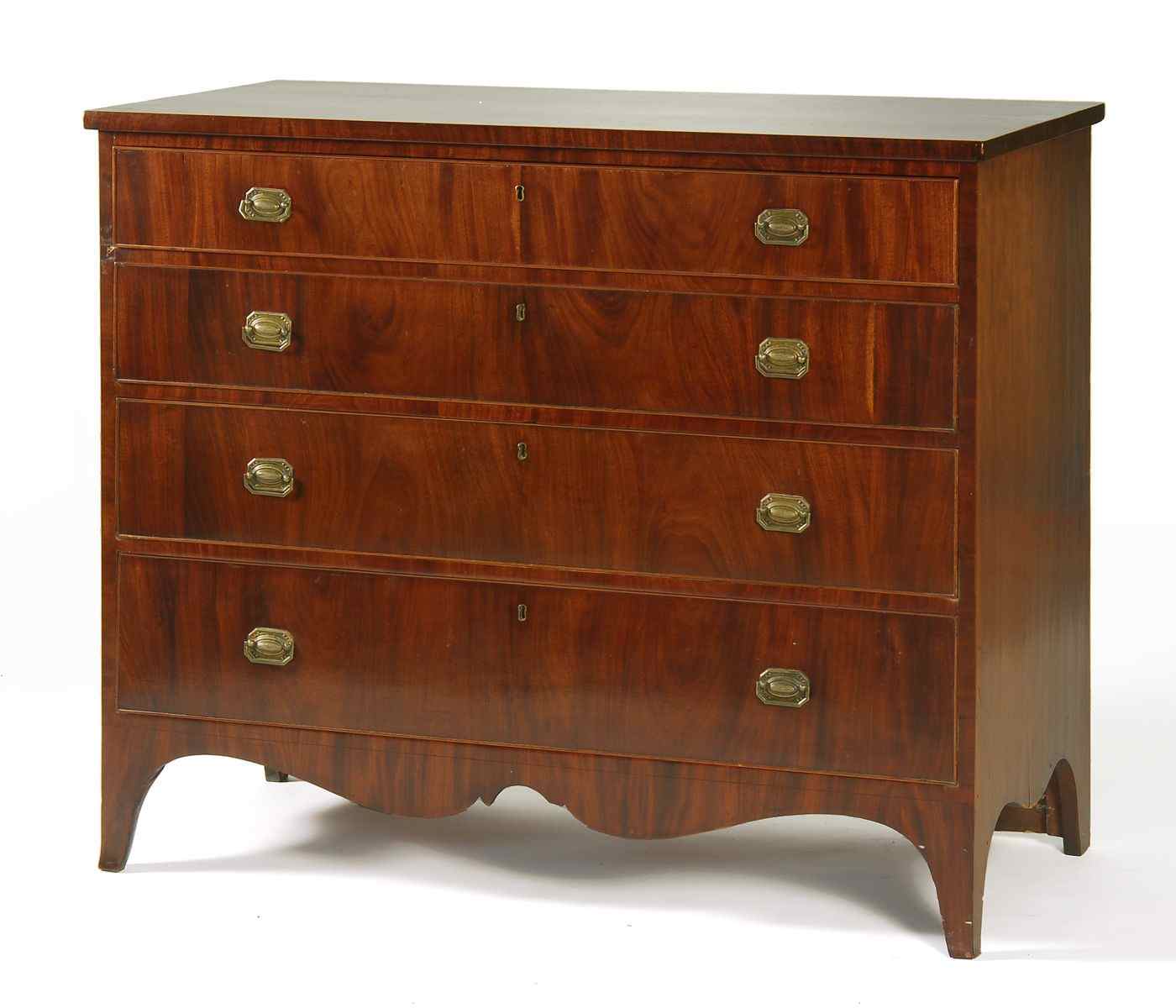 Appraisal: ANTIQUE AMERICAN HEPPLEWHITE BUREAUCirca In cherry with four cockbeaded drawers