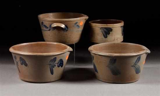 Appraisal: Three American cobalt decorated salt glazed stoneware measures and similar