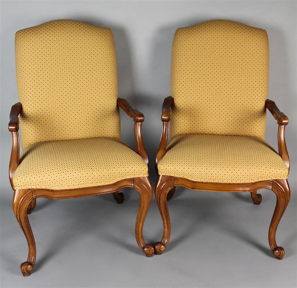 Appraisal: PAIR OF LOUIS XVI STYLE FRUITWOOD CARVED HIGHBACK ARMCHAIRS arched