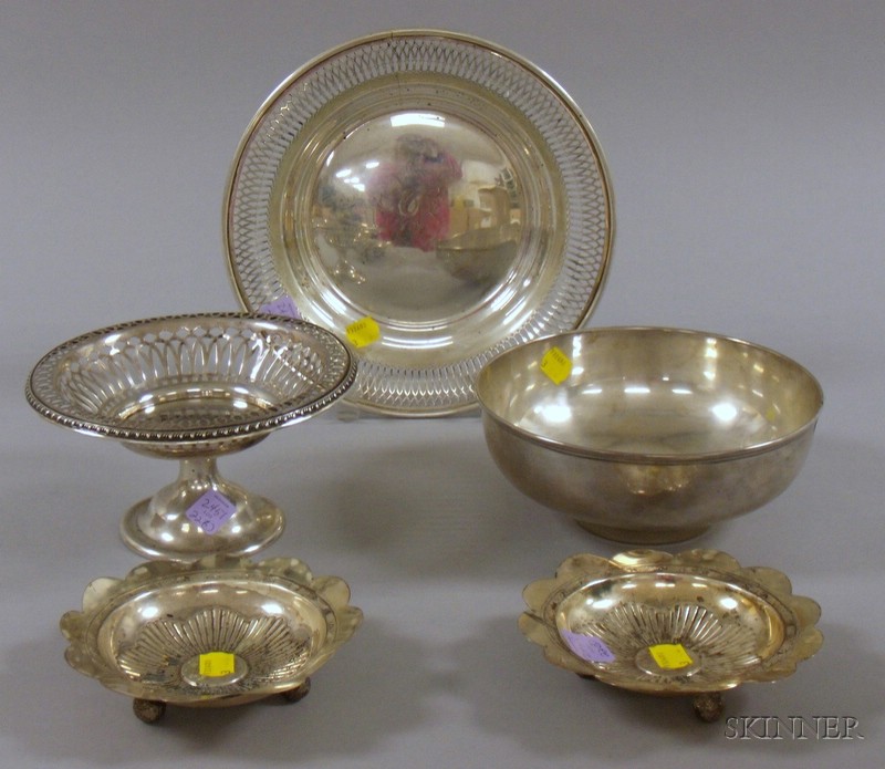 Appraisal: Five Assorted Sterling Dishes including a pair of Tiffany footed