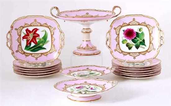 Appraisal: English botanical porcelain partial dessert service probably Davenport or Spode