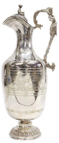 Appraisal: English Victorian sterling silver wine ewer claret jug c hinged