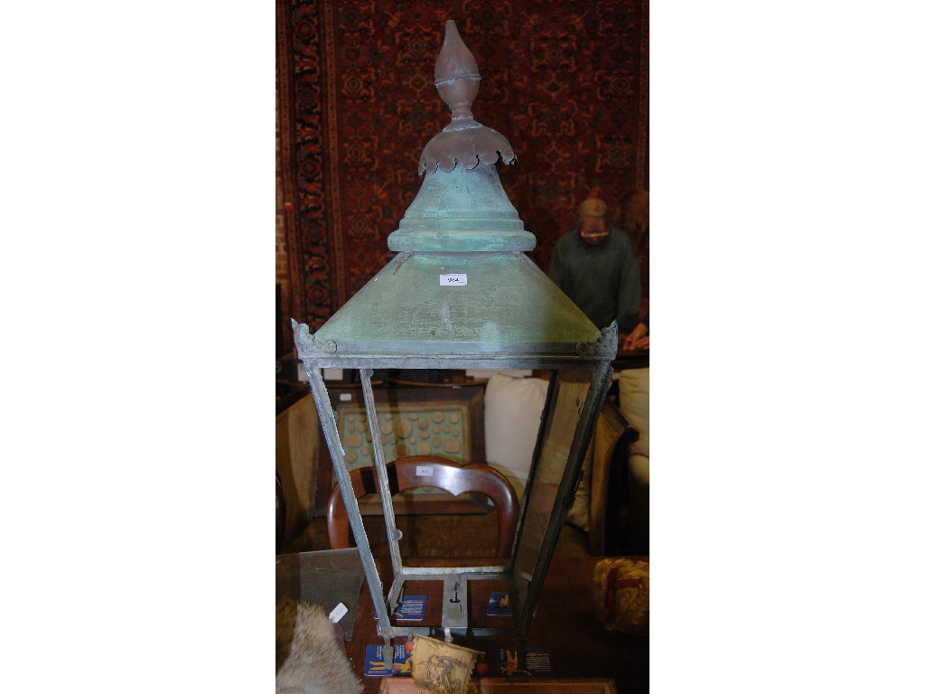 Appraisal: A large th century copper glazed panelled lantern a f