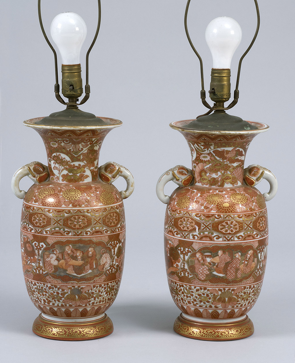 Appraisal: PAIR OF KUTANI PORCELAIN VASES Meiji PeriodIn temple jar form