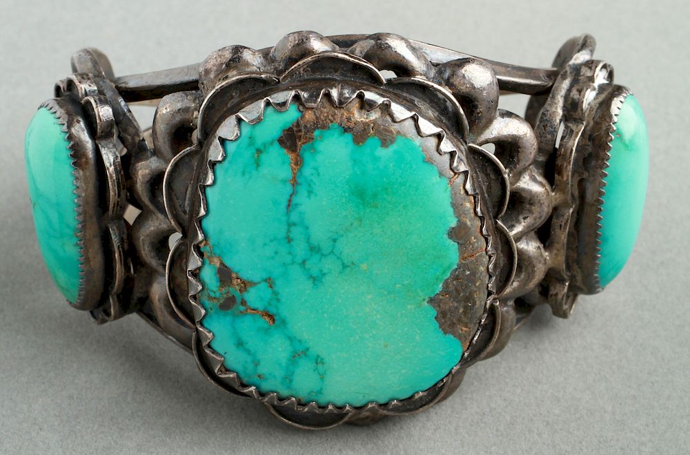 Appraisal: Navajo Indian Old Pawn Silver Turquoise Cuff Southwestern Native American