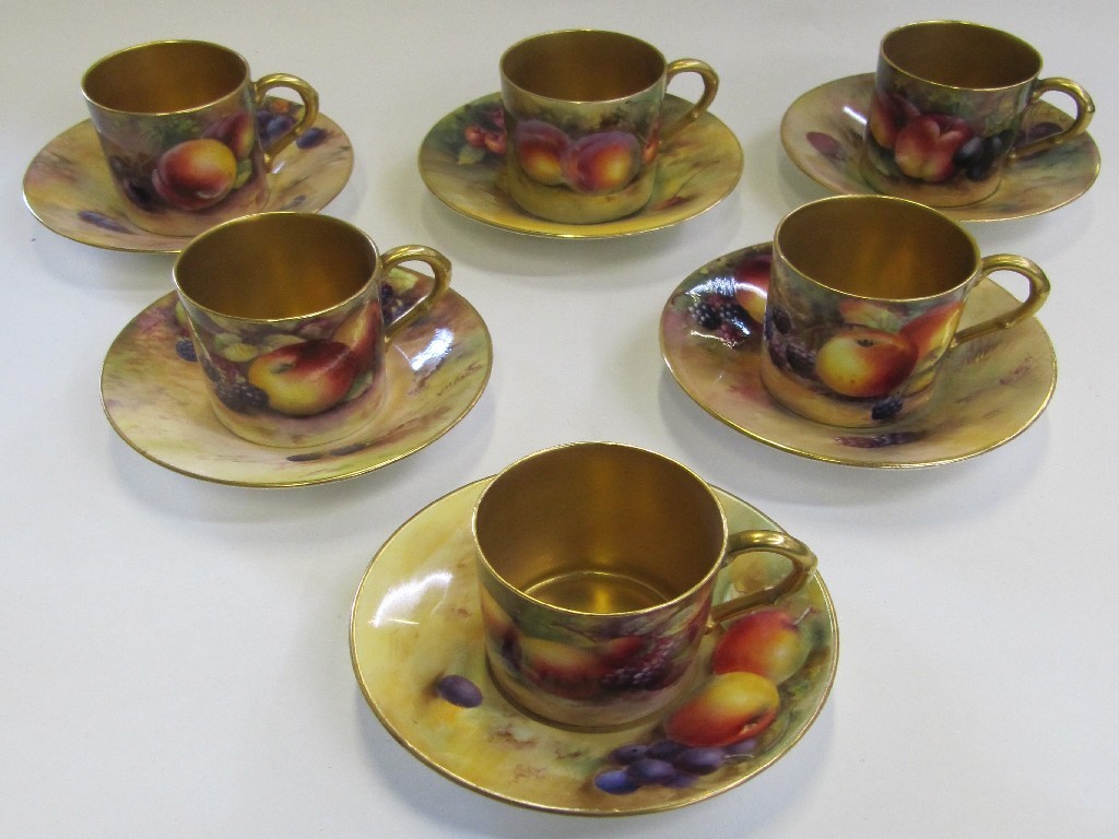 Appraisal: Six Royal Worcester coffee cans and saucers each piece handpainted