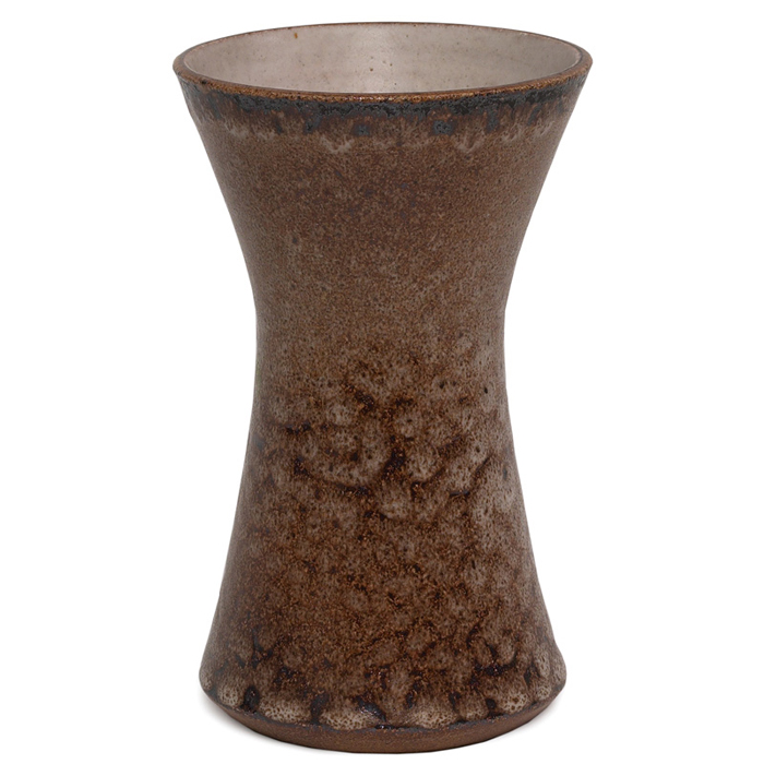 Appraisal: James Lovera vase ceramic hourglass form covered in a brown