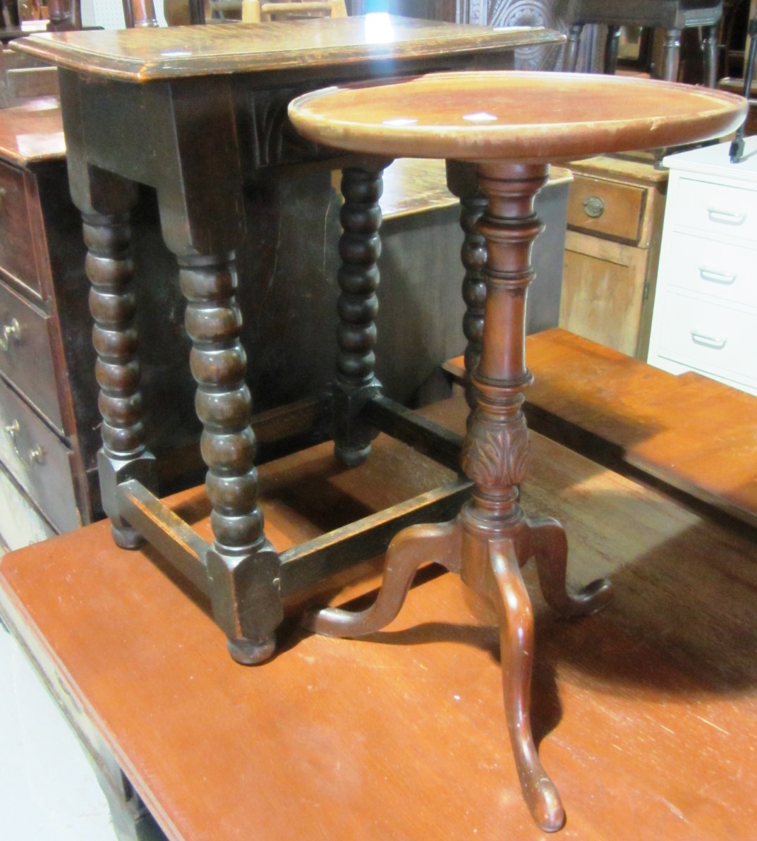 Appraisal: A th century oak joint stool together with two wine