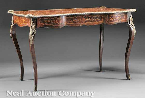 Appraisal: A French Inlaid Marquetry and Bronze-Mounted Rosewood Salon Table late