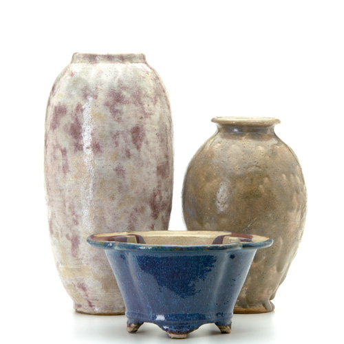 Appraisal: DURANT KILNS Three vases in crackled glazes one mottled white