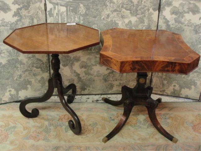 Appraisal: Two Mahogany Pedestal End Tables One is octagonal other has