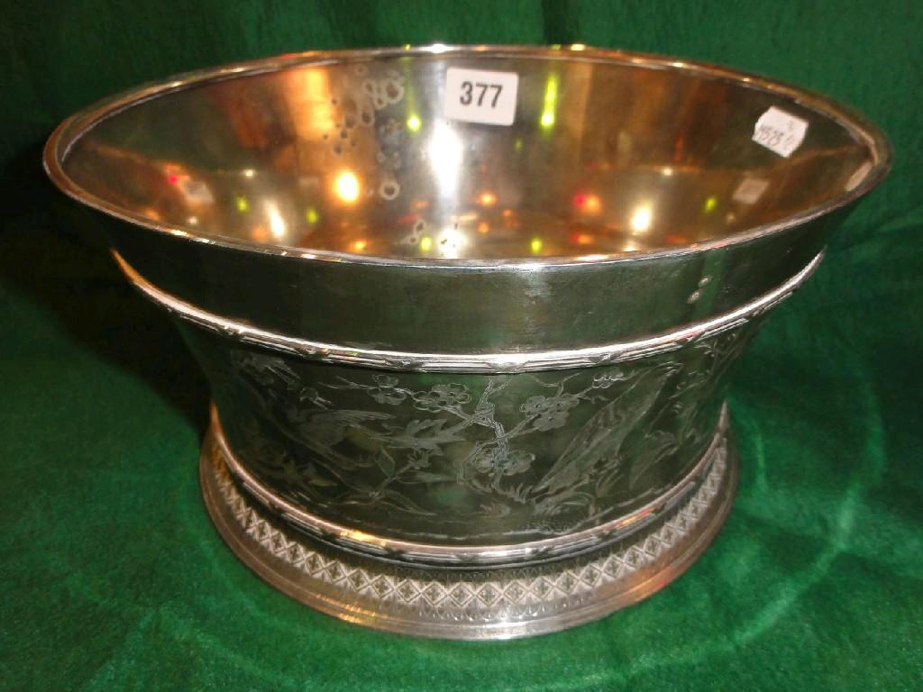 Appraisal: An open silver bowl of plain form on pedestal foot