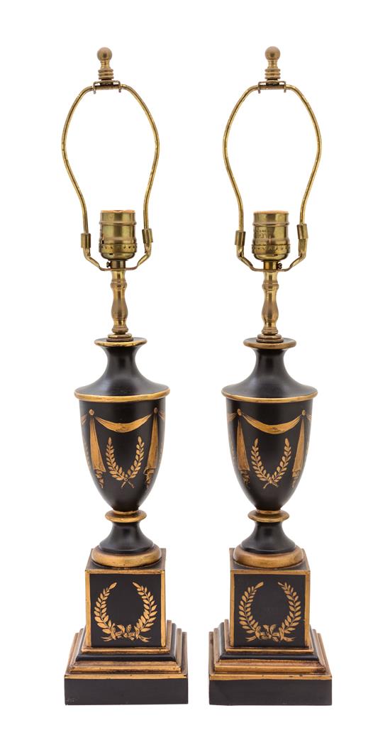 Appraisal: Sale Lot A Pair of Regency Style Gilt Decorated Tole