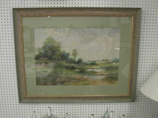 Appraisal: R L Johnson Watercolor Landscape with Farm image area x