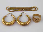 Appraisal: A mixed lot comprising a pair of carat gold hoop