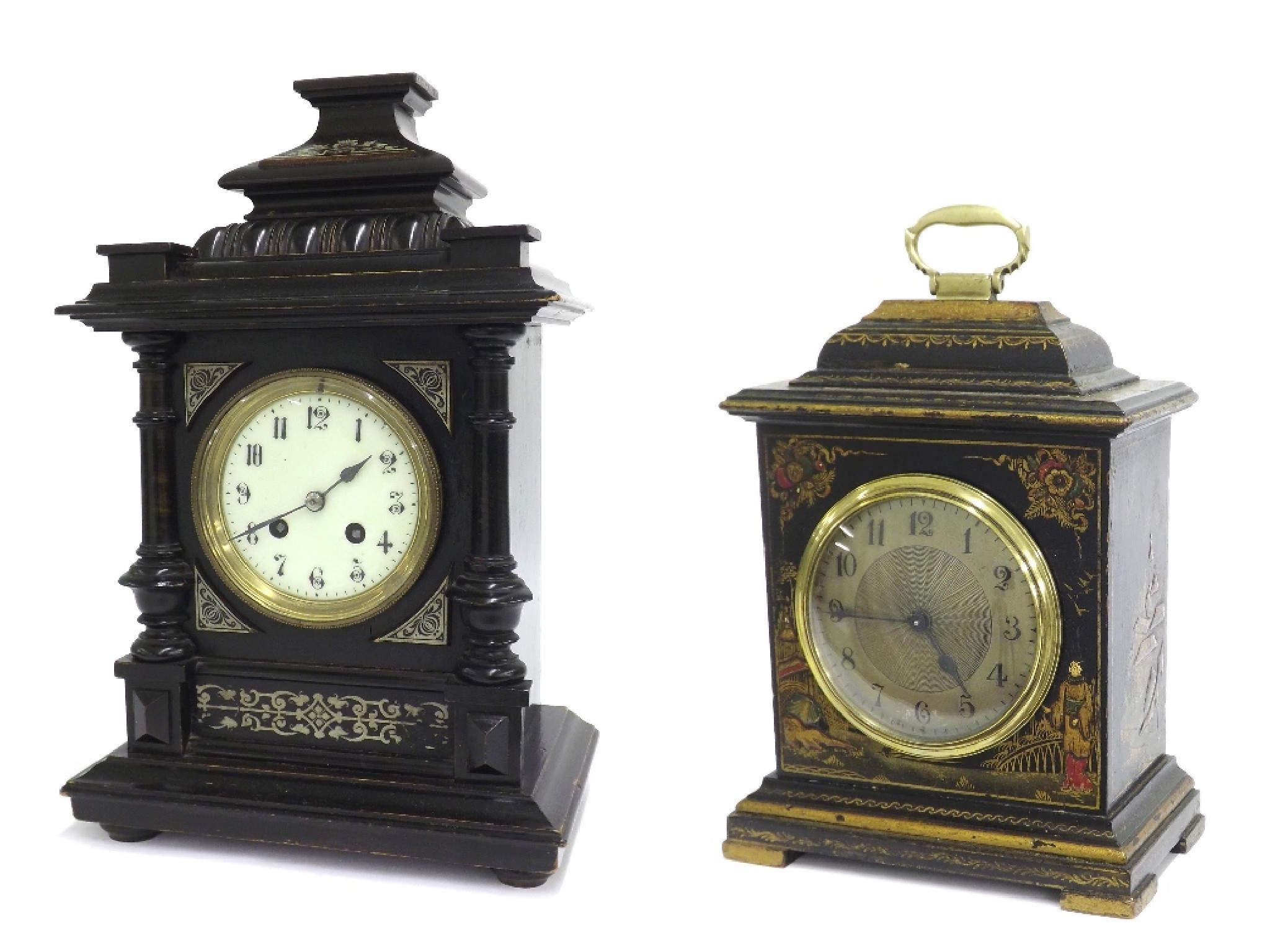 Appraisal: French black lacquer and chinoiserie decorated bracket timepiece the movement