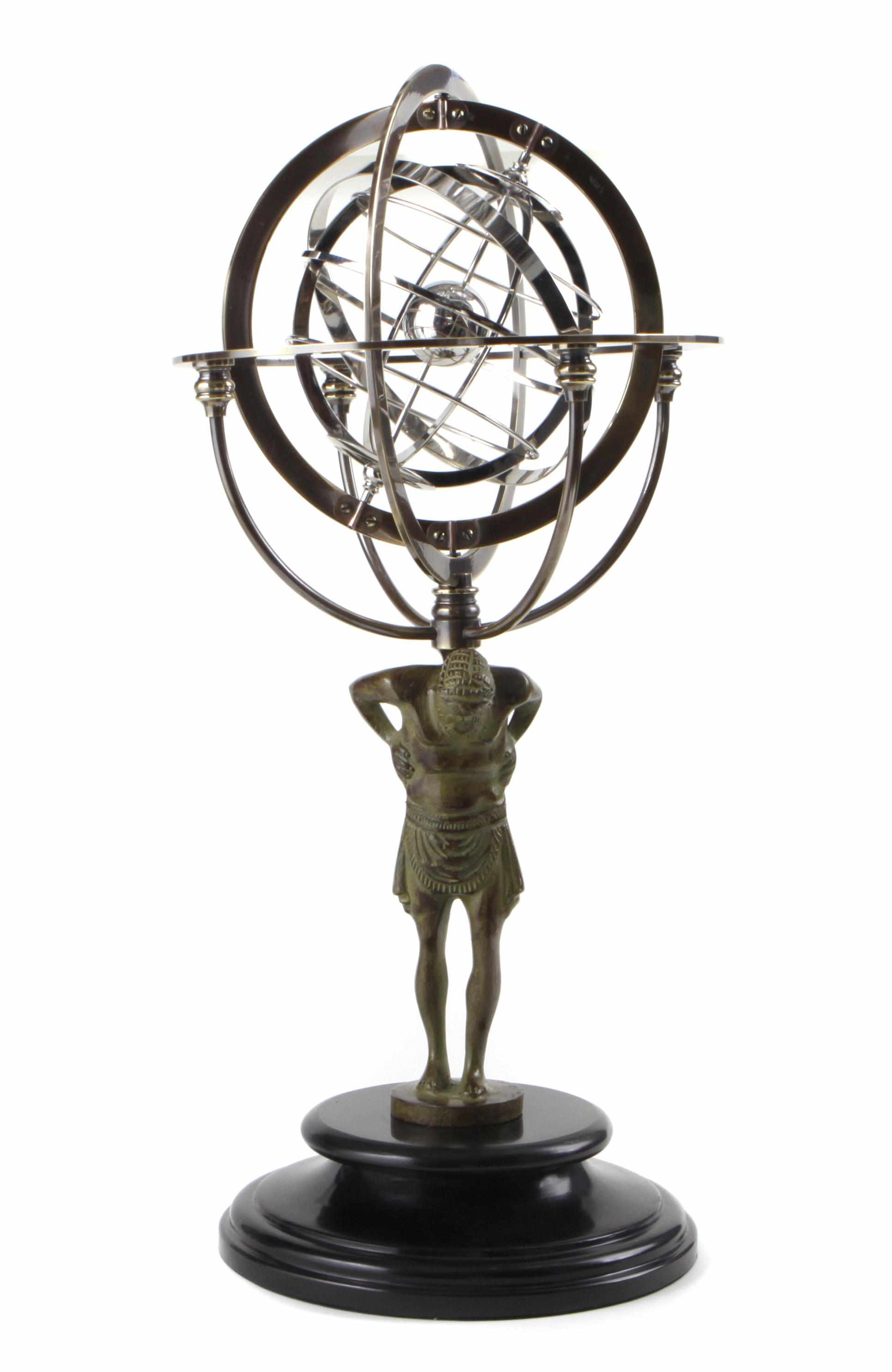 Appraisal: A patinated metal armillary sphere supported by a figure of