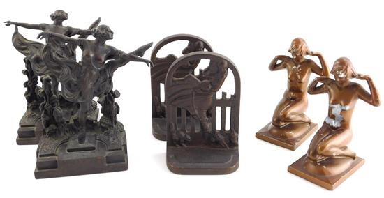 Appraisal: Three pairs of metal bookends March Girl by Acorn Co