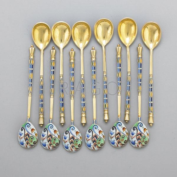 Appraisal: CLOISSONE ENAMELED SILVER GILT SPOONS Condition Report