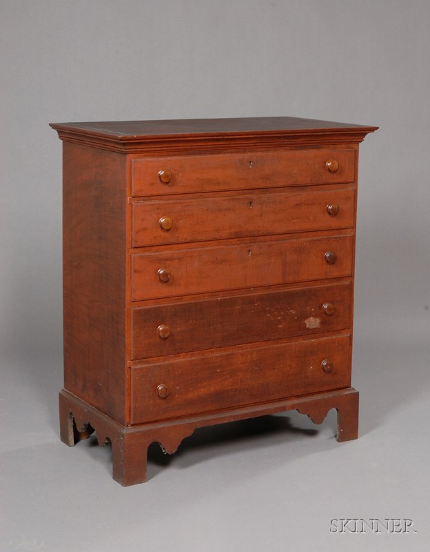 Appraisal: Chippendale Red-stained Maple and Birch Chest of Five Drawers Abil