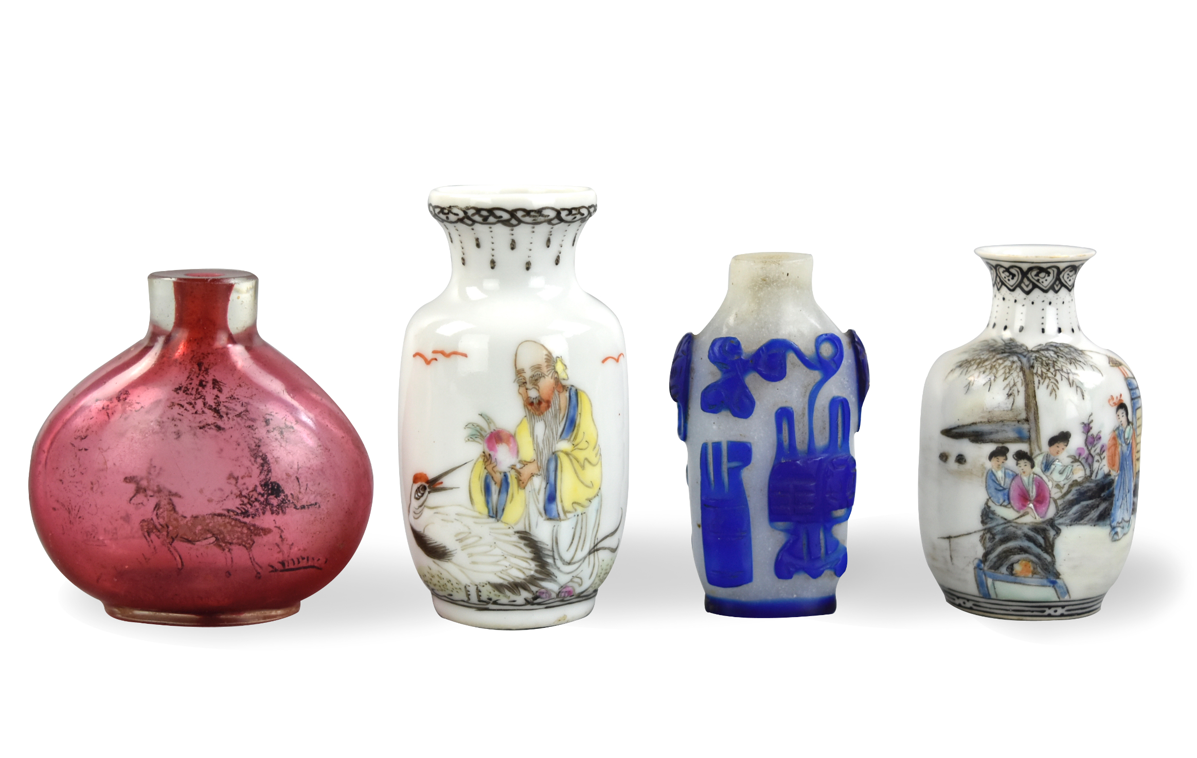 Appraisal: Chinese - th C set of porcelain glass snuff bottle