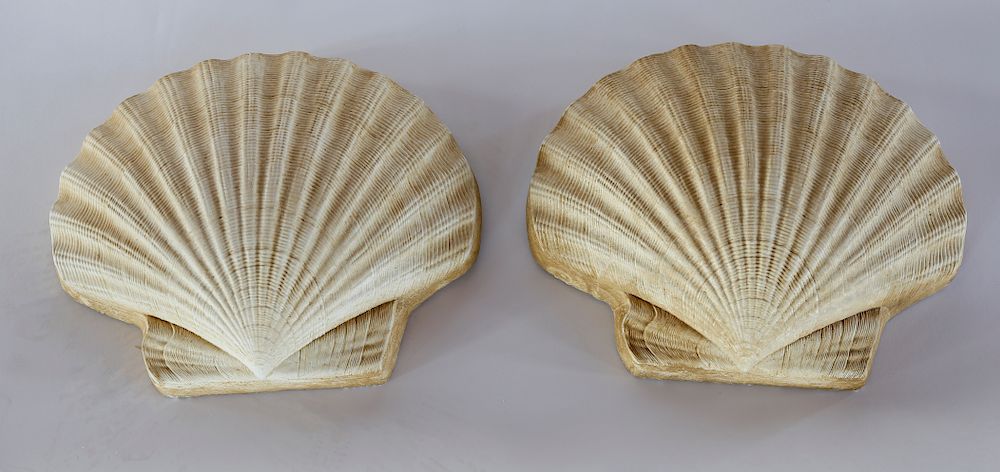 Appraisal: Pair of Composition Stone Scallop Shell Ornaments Exclusive on Bidsquare