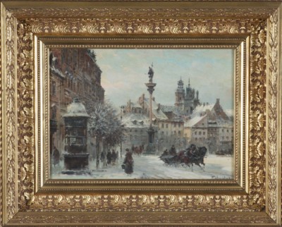 Appraisal: Warsaw in winter oil on canvas x SLR W T