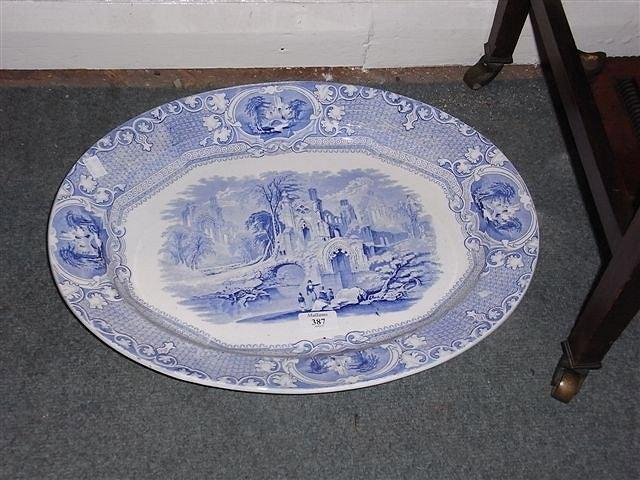 Appraisal: AN IRONSTONE BLUE AND WHITE POTTERY OVAL LEAF PLATE with