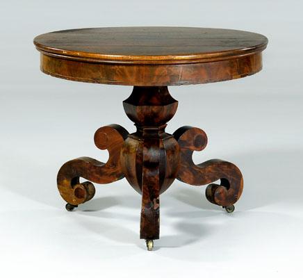 Appraisal: New York classical center table highly figured mahogany veneers faceted