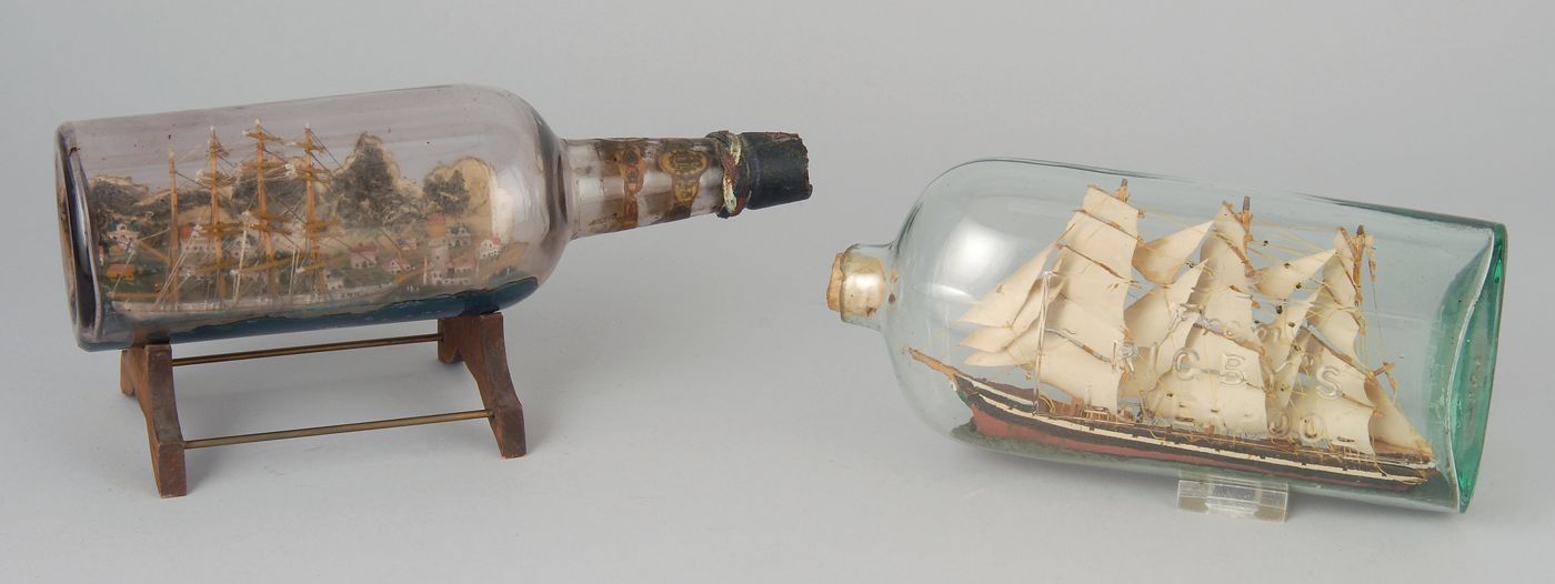 Appraisal: TWO SHIPS-IN-BOTTLES Late th Early th CenturyThe four-masted ship Anne