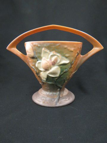 Appraisal: Roseville Pottery Magnolia Basket orange brown - 's minor rim