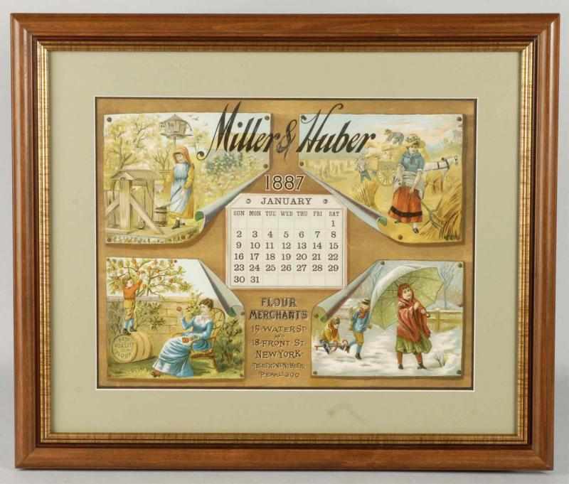 Appraisal: Framed Calendar for Miller Huber Merchants Description Early calendar with