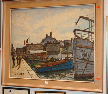 Appraisal: SAM BLAASER FRENCH PORT SCENE OIL ON CANVAS