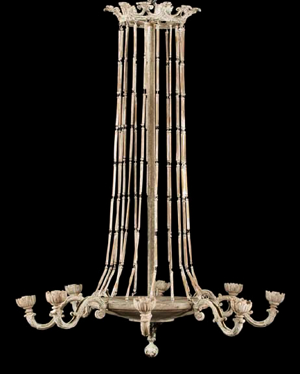 Appraisal: Large Northern European Cast-Iron and Wood Eight-Light Chandelier in the