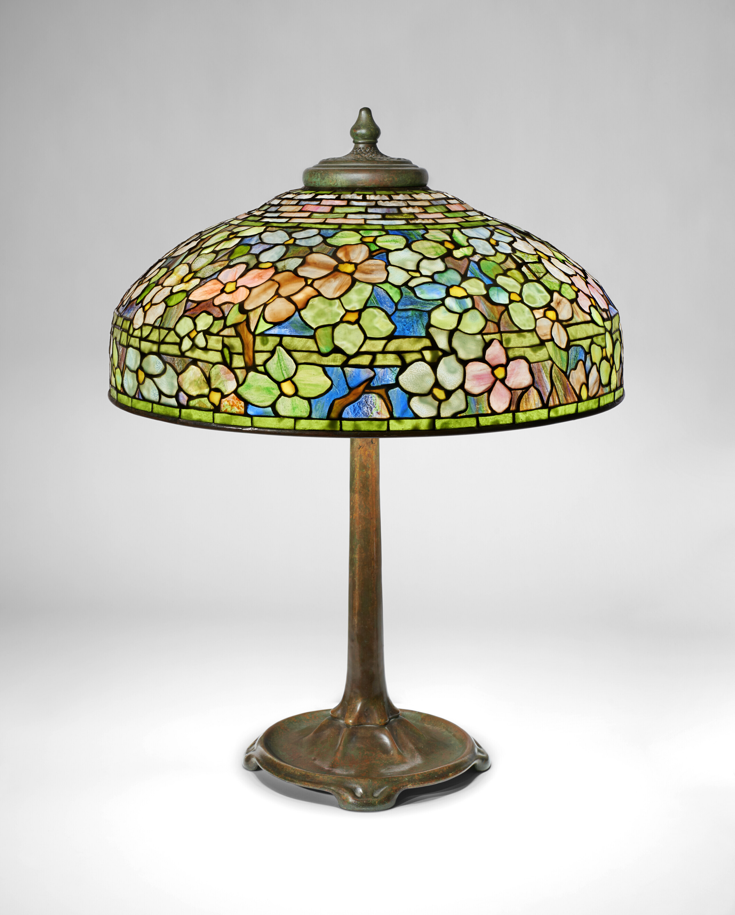 Appraisal: TIFFANY STUDIOS 'Dogwood' Table Lamp circa leaded glass patinated bronze