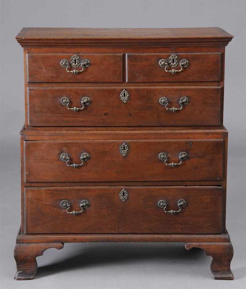 Appraisal: GEORGE II WALNUT LOW CHEST ON CHEST The top with