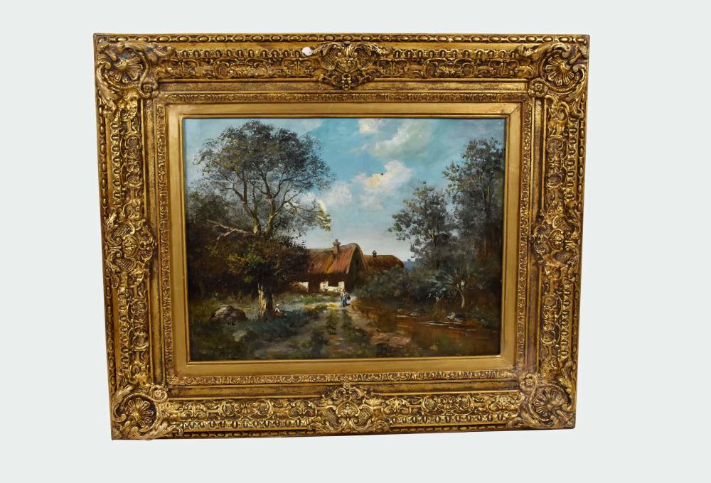 Appraisal: CONTINENTAL SCHOOL TH CENTURY PAINTINGForest Landscape with Thatched Cottages and