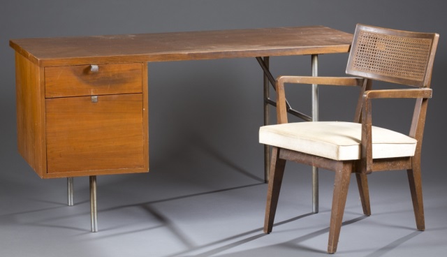 Appraisal: George Nelson and Associates Desk and Chair Walnut and aluminum