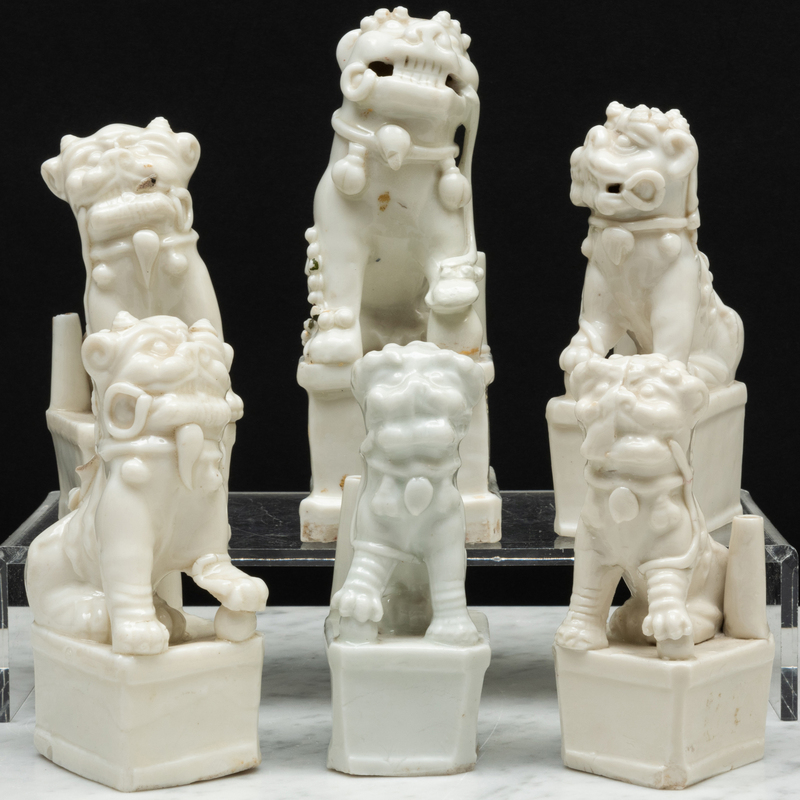 Appraisal: Group of Six Blanc de Chine Porcelain Buddhist Lion Joss