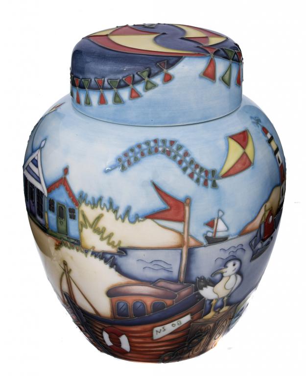 Appraisal: A MOORCROFT BESIDE THE SEASIDE GINGER JAR AND COVER DESIGNED