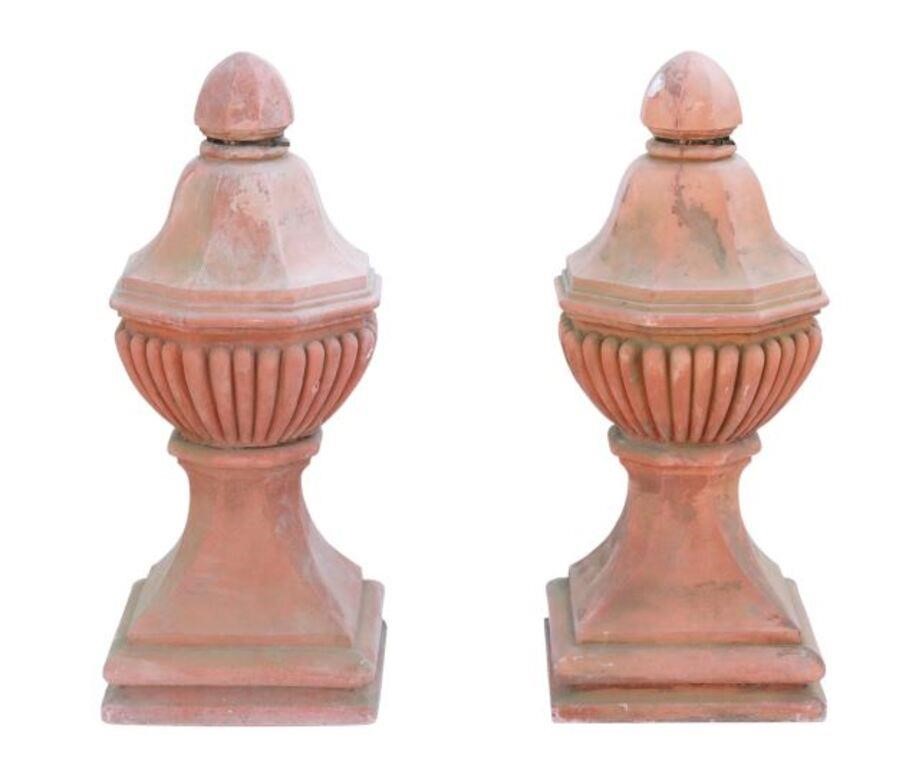 Appraisal: pair Terracotta architectural elements likely gate post finials octagonal urn-form