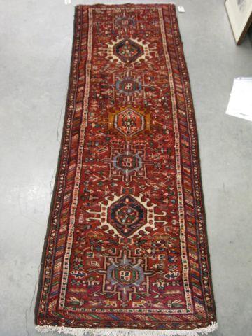 Appraisal: Heriz Persian Handmade Runner interesting geometrics stylized floral on red