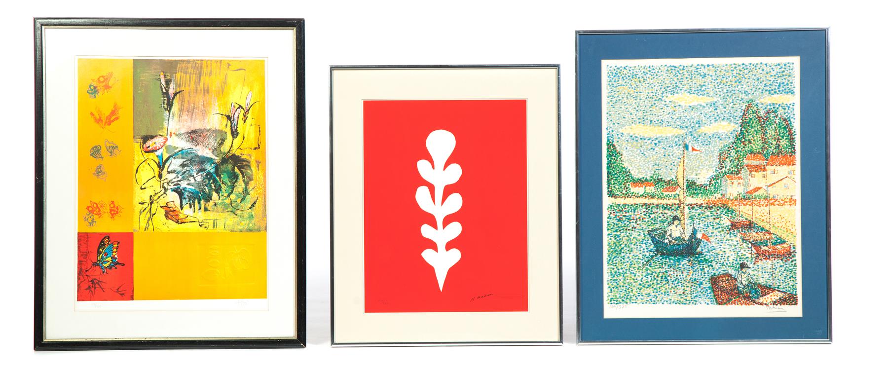 Appraisal: THREE PRINTS Print Palme Blanche Sur Fond Rouge after Henri