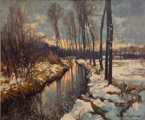 Appraisal: George Hausdorf German-American - Winter landscape Oil on canvas framed