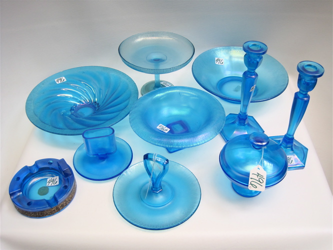 Appraisal: TEN PIECES BLUE STRETCH GLASS bowls from to D pair