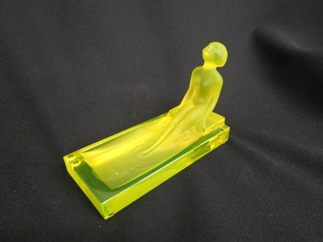 Appraisal: Vaseline Art Glass Figural Nude Pin Tray lady with feet