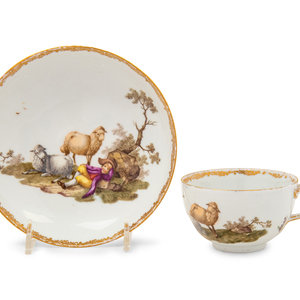 Appraisal: A Meissen Porcelain Cup and Saucer Academic Dot Period Circa