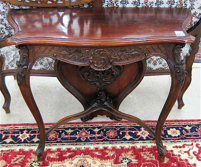 Appraisal: LOUIS XV STYLE CARVED MAHOGANY CONSOLE TABLE French c EN